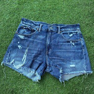 Polo Ralph Lauren Distressed Denim Shorts Womens Size 32 Dark Blue Ripped